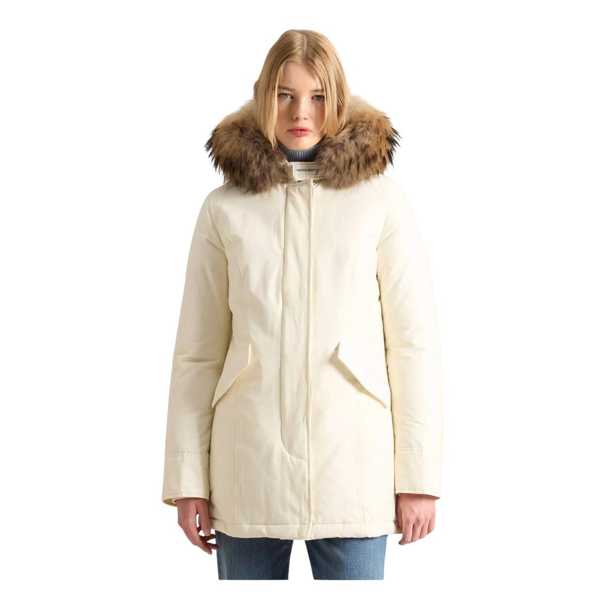 Giubbino Donna Woolrich Arctic Parka Ramar Pelliccia Removibile Bianco Panna