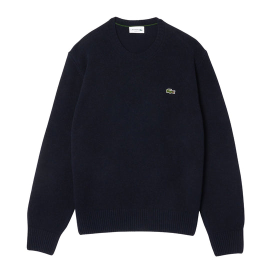 Herrenpullover Lacoste Rundhalsausschnitt Kammwolle Blau