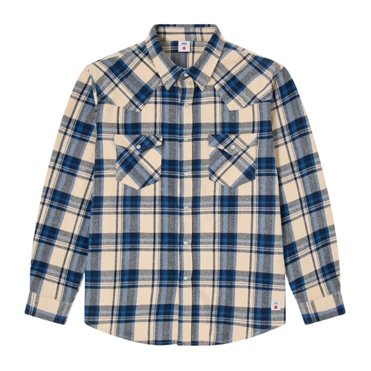Herrenhemd Edwin Western Shirt Karo Blau/Creme