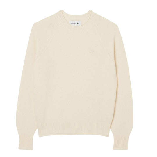Maglione Donna Lacoste Lana Cardata 3D Bianco Panna