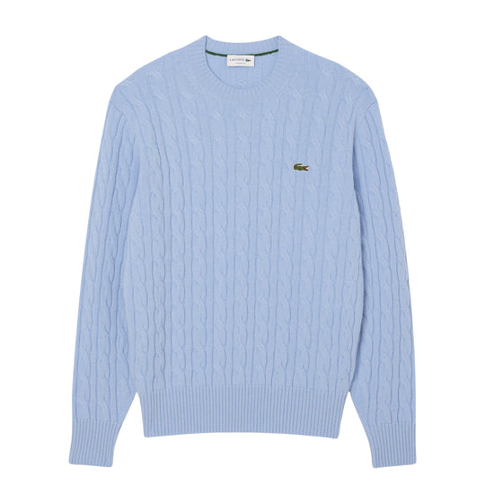 Lacoste Herren Pullover mit Zopfmuster aus gekämmter Wolle Hellblau