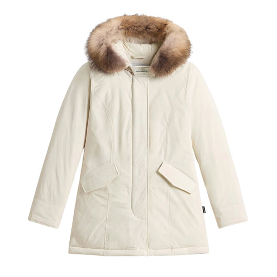 Women's Woolrich Arctic Parka Jacket with Removable Fur Cream White 