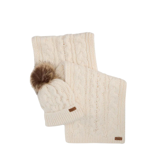BARBOUR Set Donna Cappello + Sciarpa PENSHAW - Bianco Panna