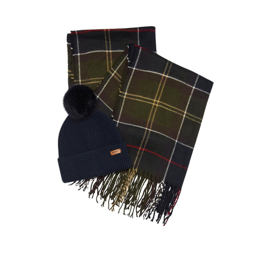 BARBOUR Set Regalo Donna Cappello Dover+ Sciarpa Hailes Classic