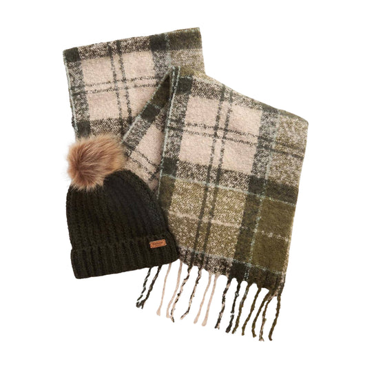 BARBOUR Set regalo Donna Berretto e Sciarpa Tartan SALTBURN - Verde/Panna