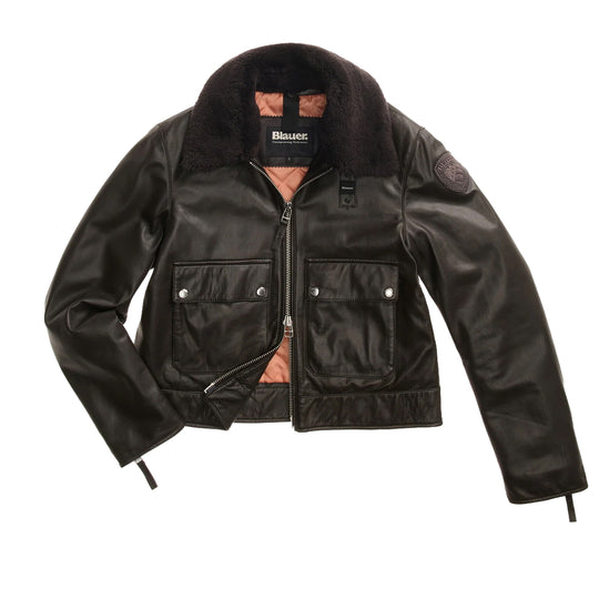 BLAUER Women's Leather Military Jacket LINDALL - Brown