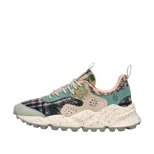 FLOWER MOUNTAIN Sneakers Donna KOTETSU in Suede e Lana - Azzurro/Rosa Cipria