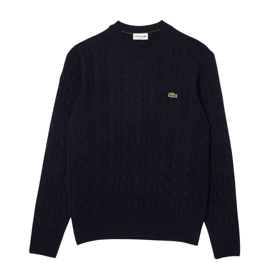 LACOSTE Maglione Uomo Trecce Lana Cardata - Blu Navy