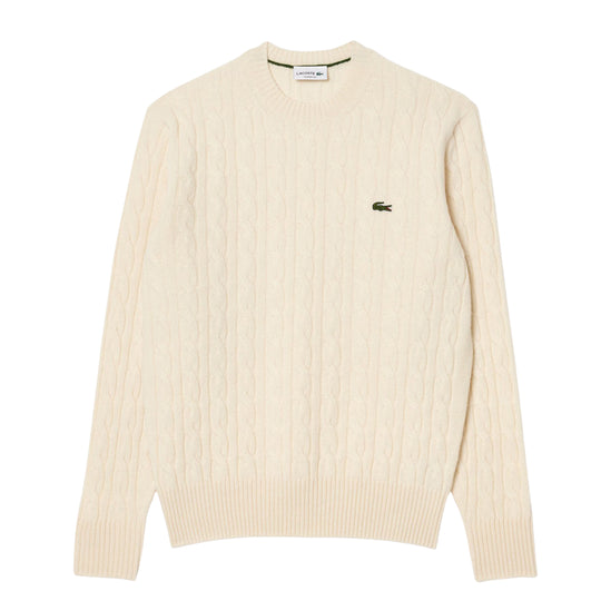LACOSTE Maglione Uomo Trecce Lana Cardata - Panna