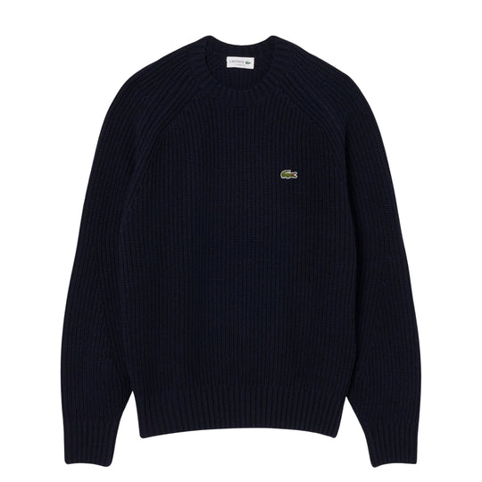 Maglione spesso in lana cardata con girocollo Blu Navy