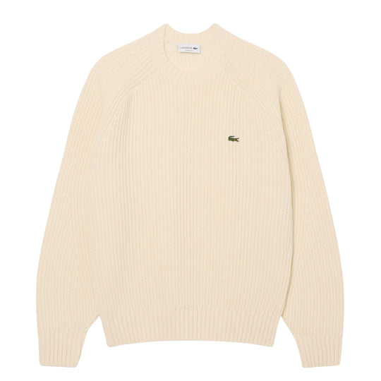 Maglione spesso in lana cardata con girocollo Panna