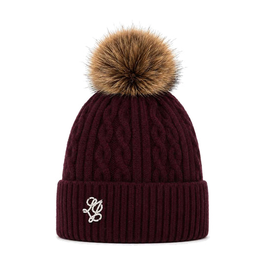 LIU-JO SOFT Women's Knit Hat with Pom-Pom - Burgundy