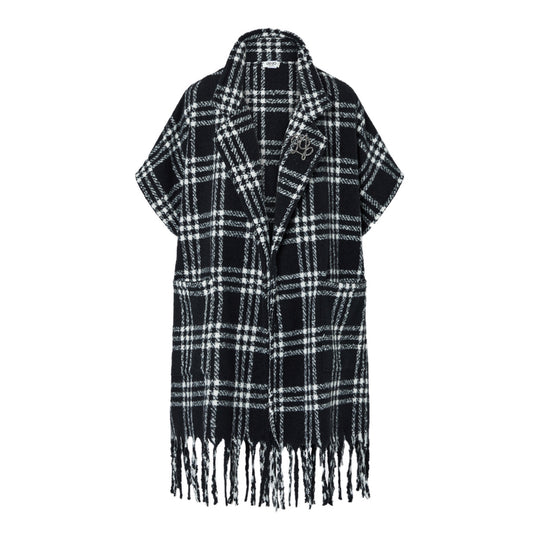 LIU-JO Long Jacquard Poncho - Black/White
