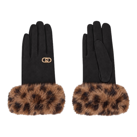LIU-JO SOFT Gloves with Faux Fur Details - Animal Print
