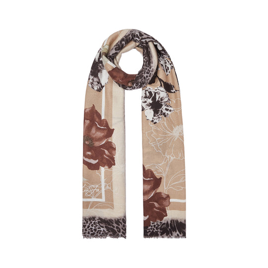 LIU-JO SOFT Damesstola met bloemen en dierenprint - Beige