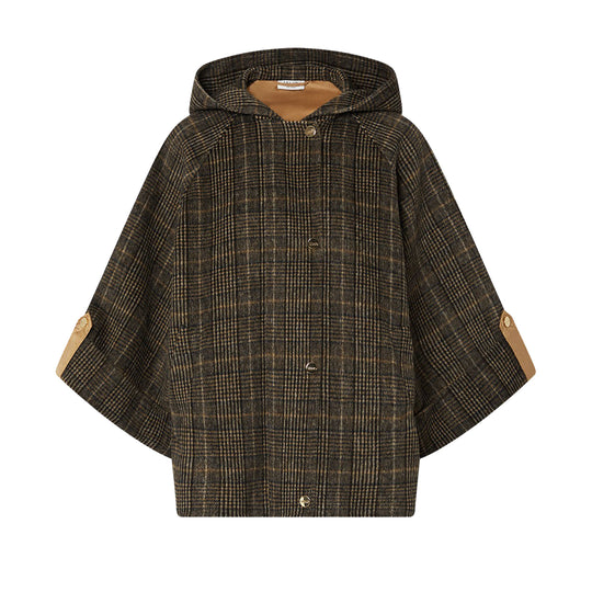 LIU-JO WHITE Cappotto a cappa Donna con cappuccio check bitessuto - Cammello Multicolor