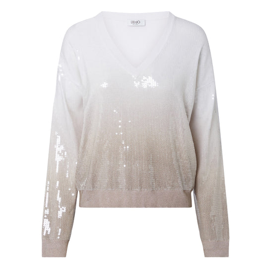 LIU-JO WHITE Dégradé-Pullover mit Pailletten - Beige