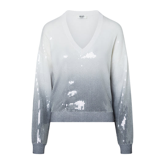 LIU-JO WHITE Dégradé-Pullover mit Pailletten - Grau