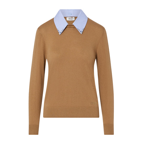 LIU-JO WHITE Pullover mit Popeline-Detail - Beige