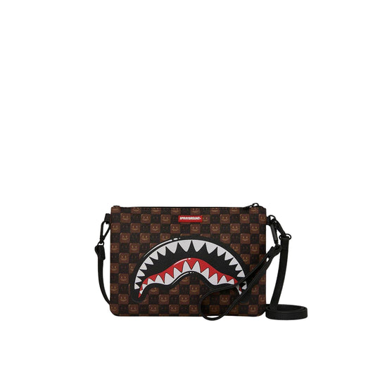 SPRAYGROUND Pochette SHARKS IN PARIS WTF BUBBLE BROWN CHECK CROSSOVER - Marrone