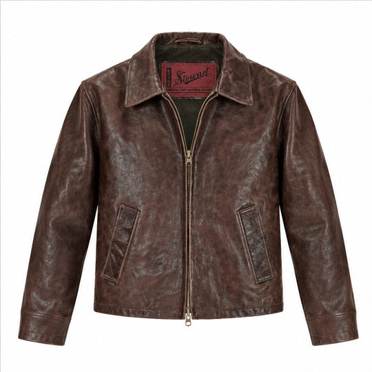 STEWART Giacca in Pelle Invecchiata BAXTER BUFFALO- Marrone