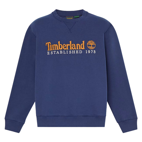 TIMBERLAND Men's Crew-Neck Sweatshirt with Embroidered Established 1973 Logo - Light Blue