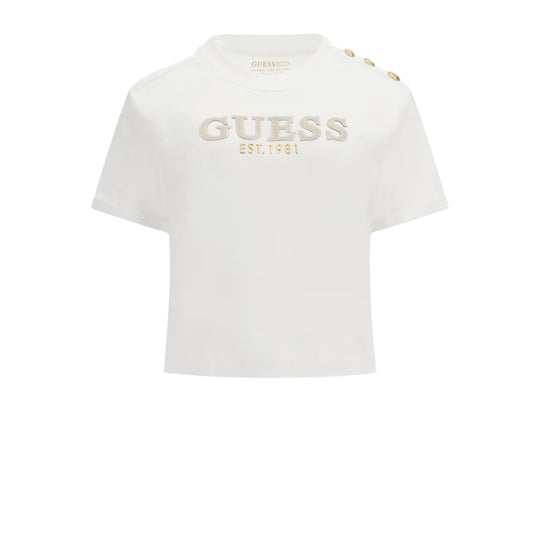 Dames T-shirt Guess Boxy Cropped Logo Wit
