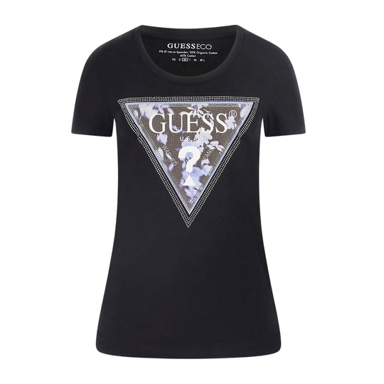 Dames T-shirt Guess Logo Driehoek Zwart