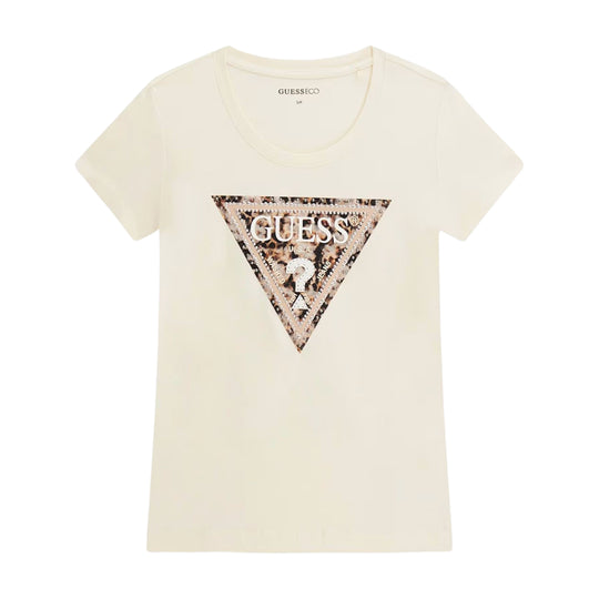 Dames T-shirt Guess Leo Triangle Crème