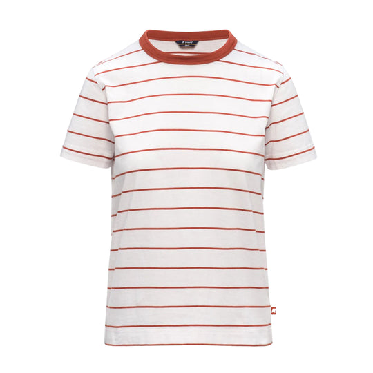 T-Shirt Donna K-Way Elodie Mid Stripes Jersey Bianco/Arancio