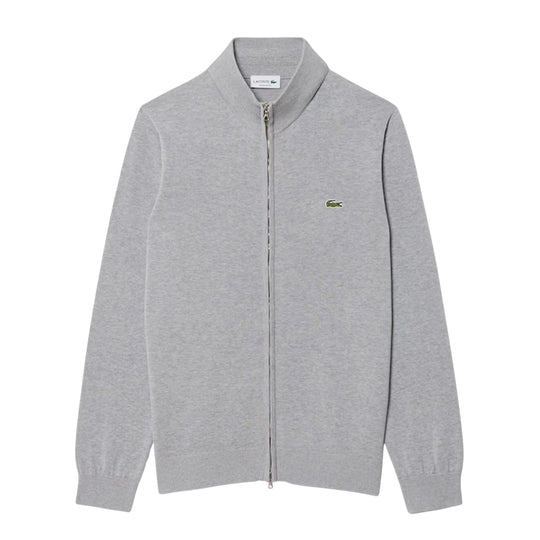 Maglia Uomo Lacoste Pullover In Cotone A Collo Alto Con Zip Grigio Melange