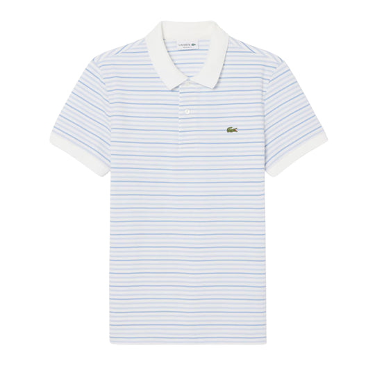 Polo Uomo Lacoste In Petit Piqué A Righe Classic Fit Bianco/Grigio/Azzurro