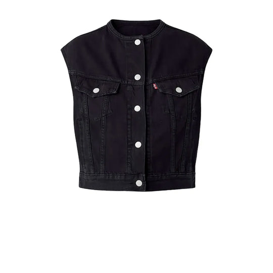 Gilet Donna Levi'S Trucker Lightweight Shrunken Anni 90 Senza Colletto Nero Lavato