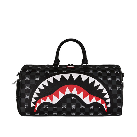 SPRAYGROUND Borsorne Unisex GRAY PEEKING CHARACTER CHECK LARGE DUFFLE - Nero/Bianco