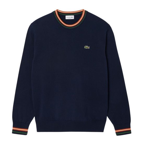 Maglione Uomo Lacoste Girocollo Righe Blu Navy / Marrone