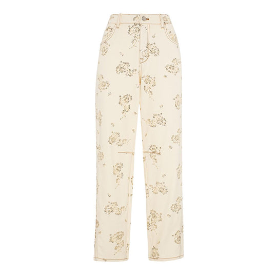 Pantalone Donna Manila Grace 5 Tasche Baloon Ricami Paillettes Panna