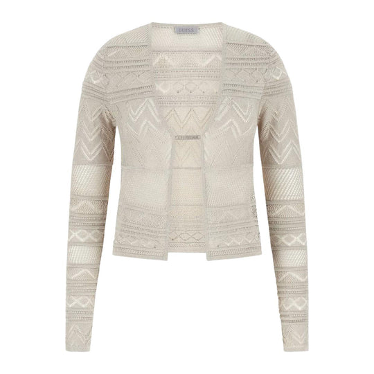 Cardigan Donna Guess Maglia Traforata Grigio Chiaro
