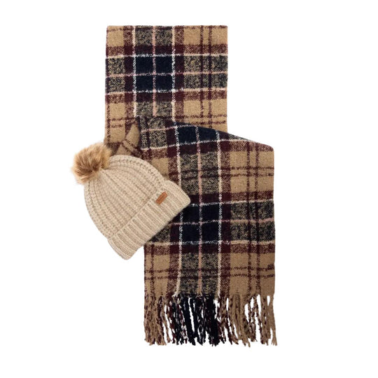 Set Donna Barbour Cappello+Sciarpa Tartan Saltburn Beige Multicolor