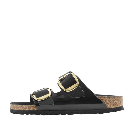 Damen Sandalen Birkenstock Arizona Große Schnalle Schwarz Glänzend