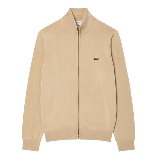 Herrenpullover Lacoste Reißverschluss Stehkragen Beige