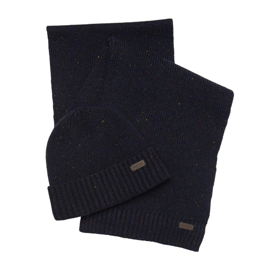 Geschenkset Barbour Hut+Schal Carlton Fleck Blau Navy