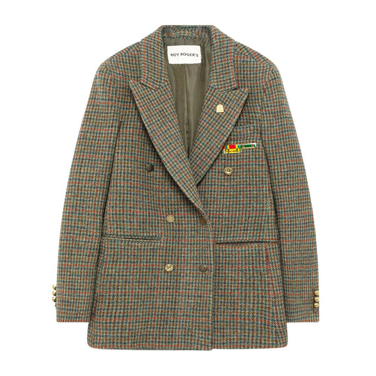 Giacca Donna Roy Roger'S Doppiopetto Pied De Poule Verde/Rosso