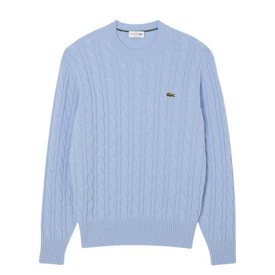 Maglione Uomo Lacoste Trecce Lana Cardata Celeste
