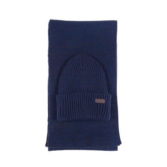 Gift Set Men Barbour Hat+Scarf Crimdon Blue Navy