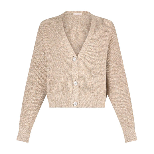 Maglia Donna Liu-Jo Cardigan Bottoni Gioiello Beige Melange