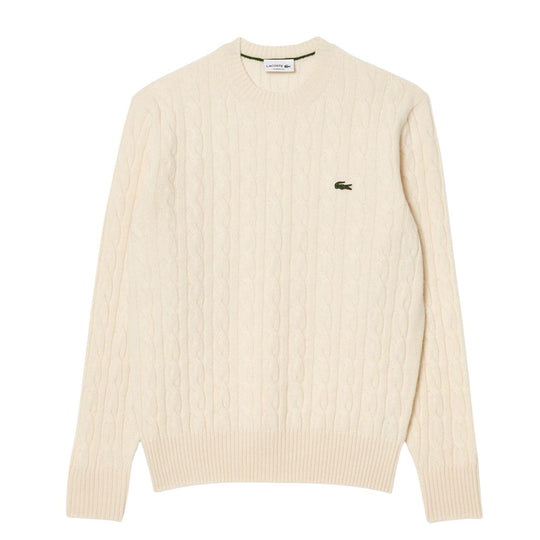 Maglione Uomo Lacoste Trecce Lana Cardata Panna