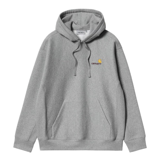 Felpa Uomo Carhartt Hooded American Script Sweat Grigio Melange