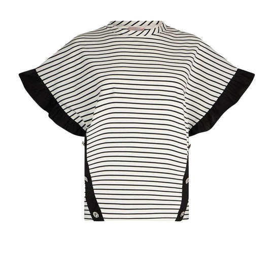 T-Shirt Donna Liu-Jo G/C Rigata Bottoni Laterali Bianco/Nero