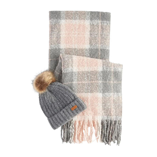 Set Donna Barbour Cappello+Sciarpa Tartan Saltburn Grigio / Rosa