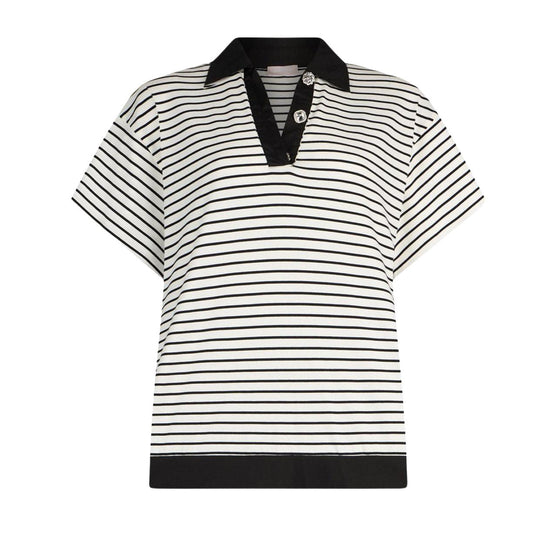 T-Shirt Donna Liu-Jo Polo Rigata Bianco/Nero